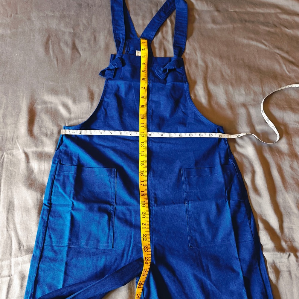 Zenana Woven Knot Strap Overalls Lt Navy Wide‎ Leg Jumpsuit Small 7301Y - Picture 6 of 10